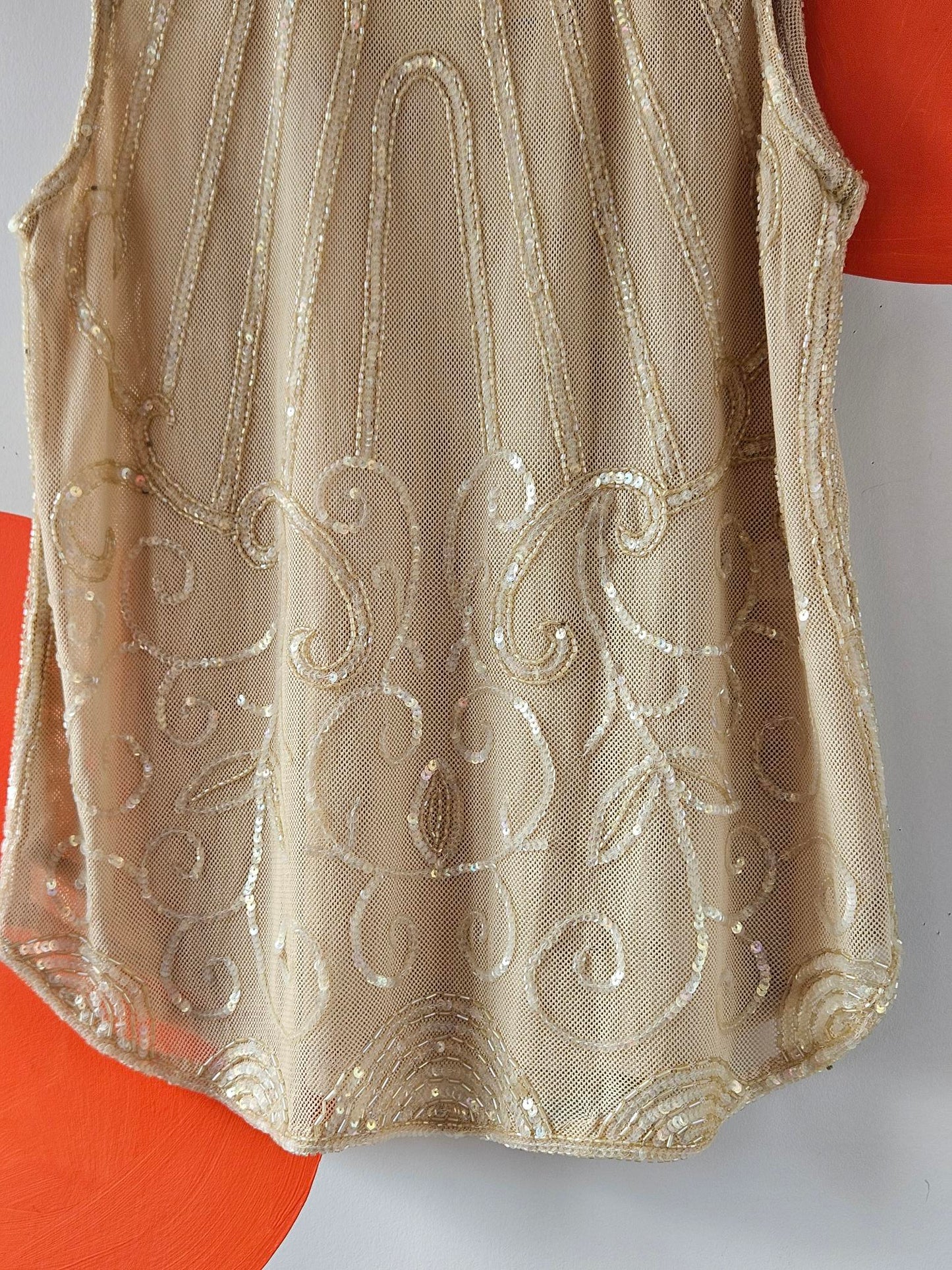 Caroline Sills Cream Embellished Mesh Tank Top