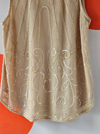 Caroline Sills Cream Embellished Mesh Tank Top