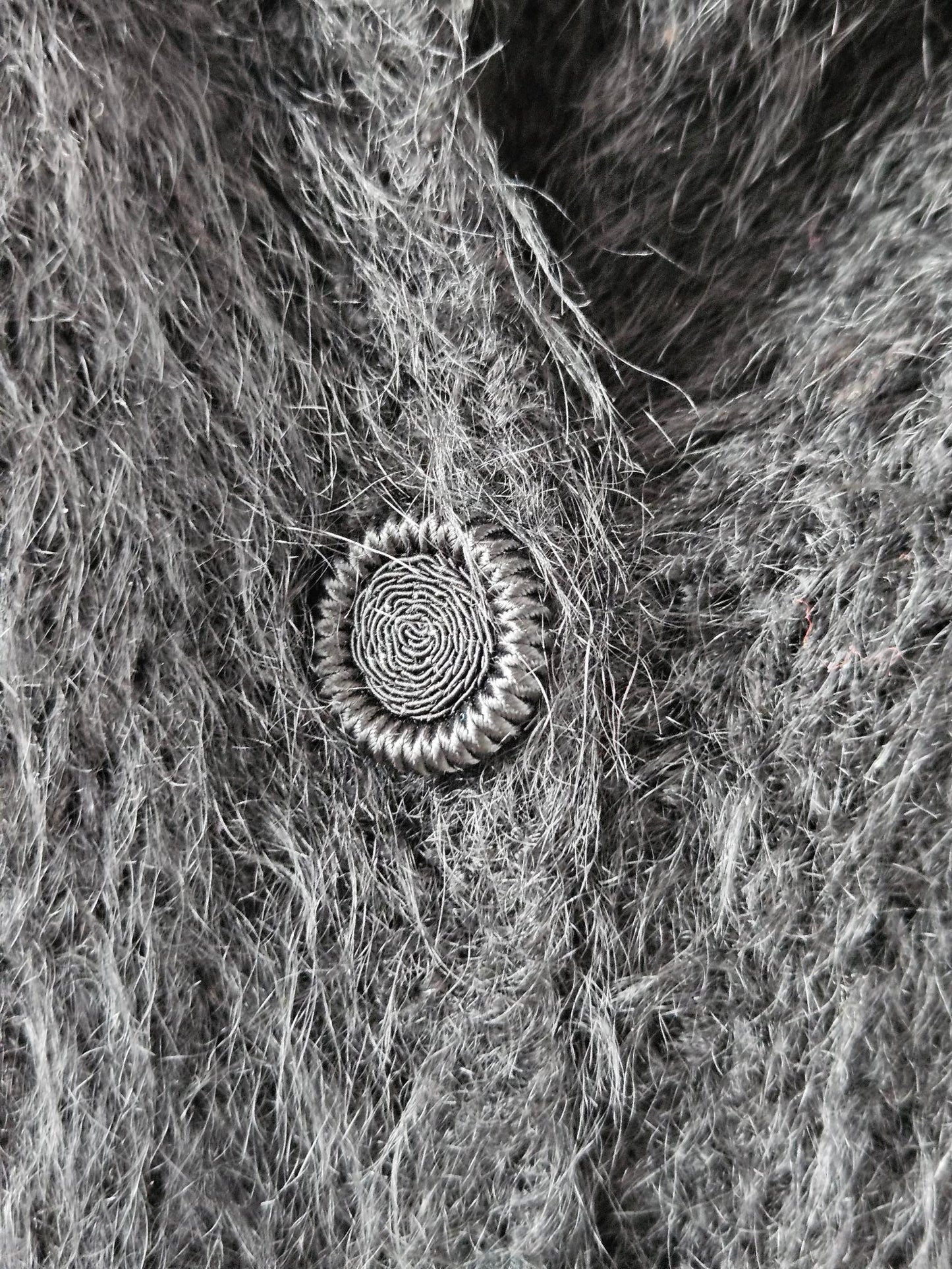 Vintage Black Fluffy Knit Coat