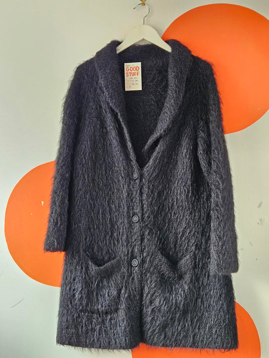 Vintage Black Fluffy Knit Coat