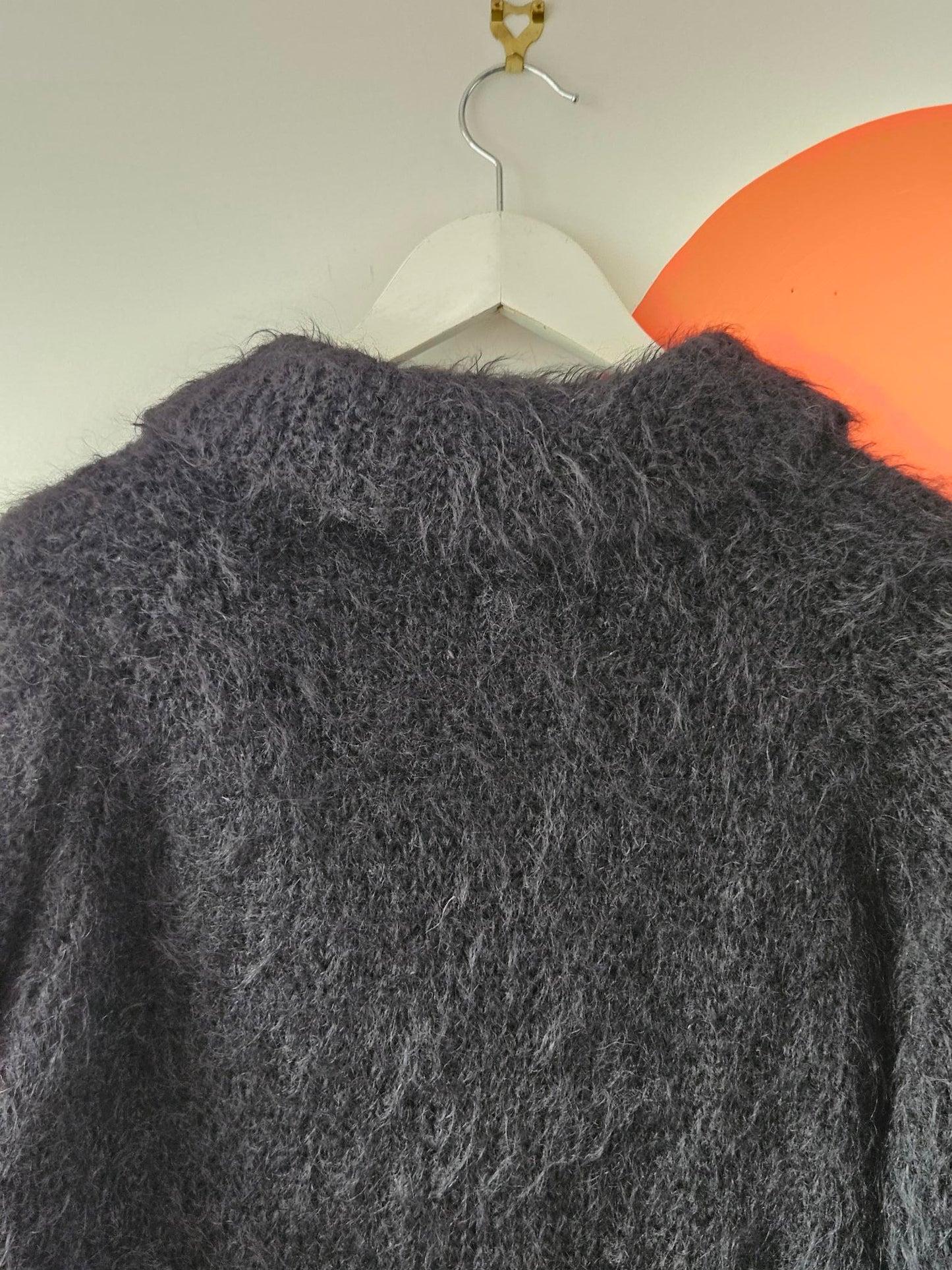 Vintage Black Fluffy Knit Coat