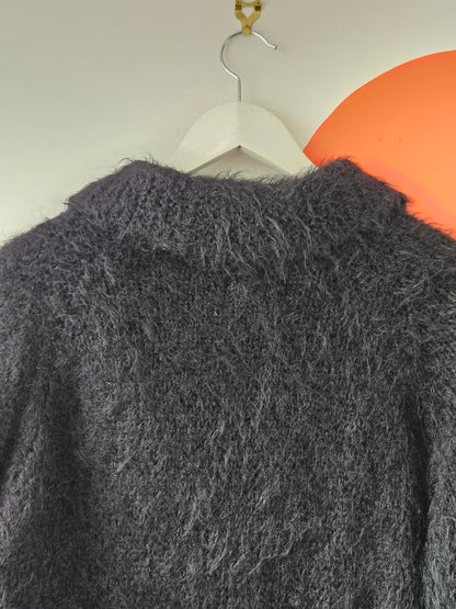Vintage Black Fluffy Knit Coat