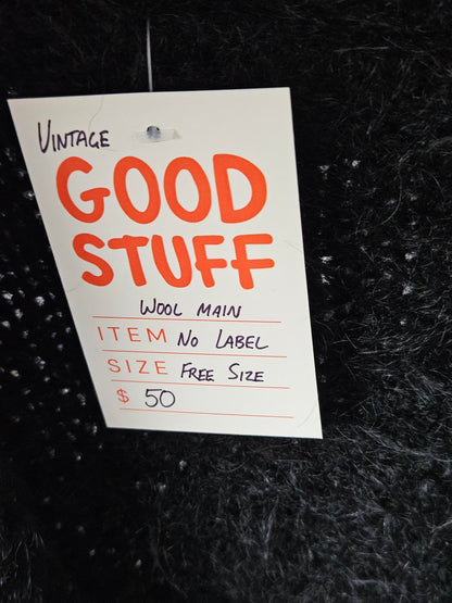 Vintage Black Fluffy Knit Coat