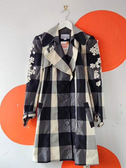 Adrienne Winkelmann Embellished Black-Cream Check Coat