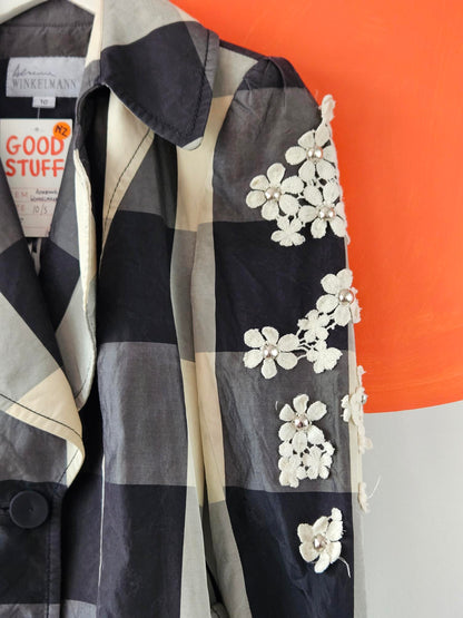 Adrienne Winkelmann Embellished Black-Cream Check Coat