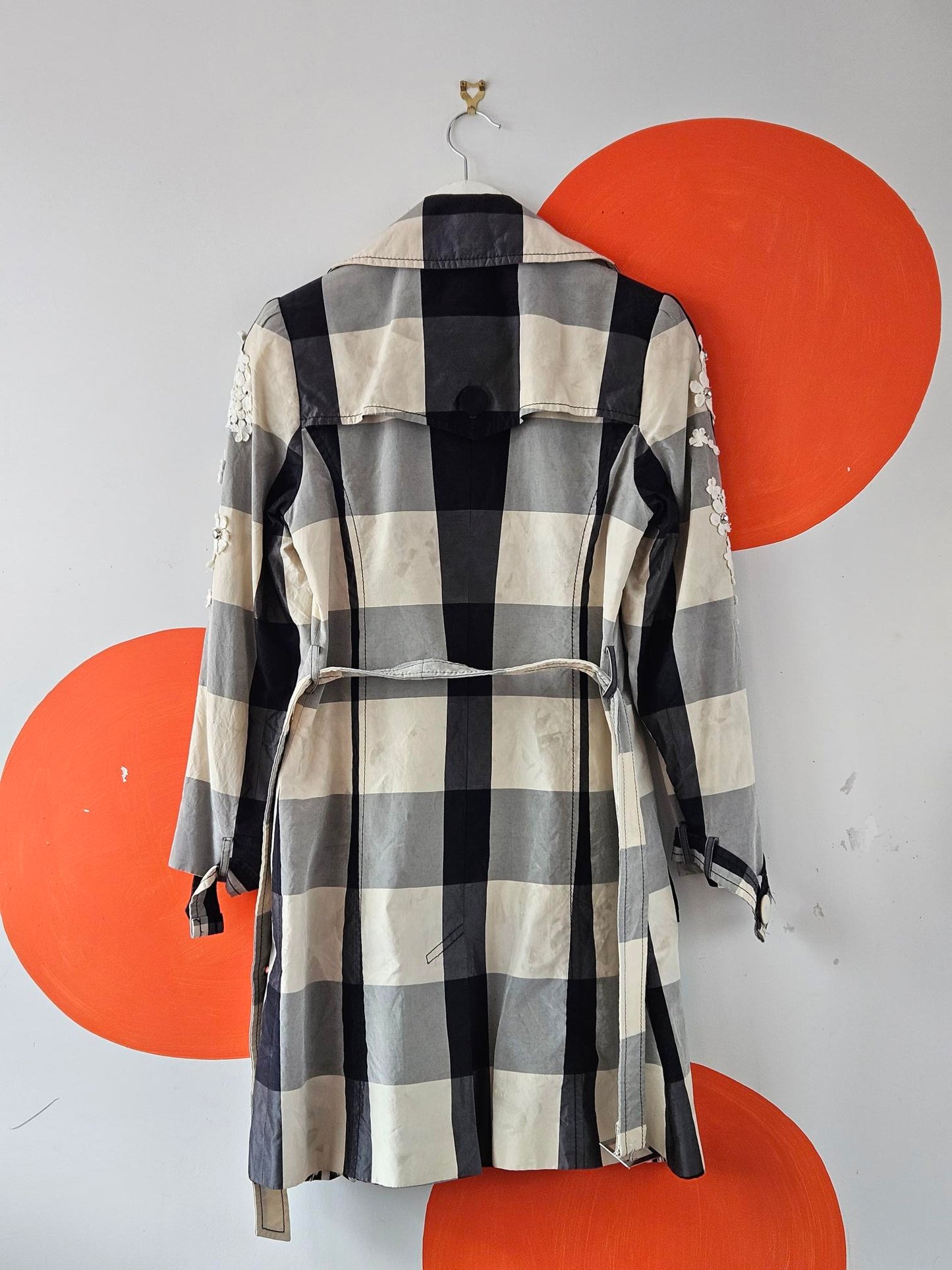 Adrienne Winkelmann Embellished Black-Cream Check Coat