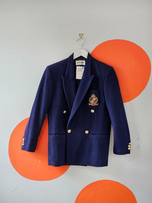 Alpha Cubic Boutique Japanese Vintage Navy Crest Blazer