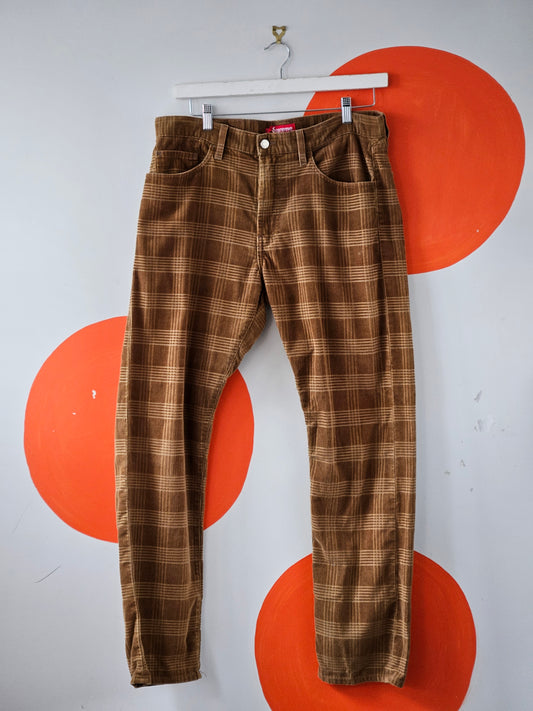 Supreme Fw14 Brown Plaid Corduroy Trousers
