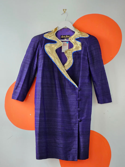 Annie Bonza NZ Vintage Navy-Gold Embellished Dress