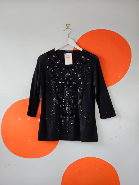 Marina Rinaldi Y2K Embellished Black Knit Top