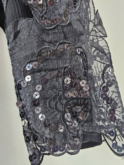 Miss Deb NZ Vintage Black Sequin & Lace Patterned Top