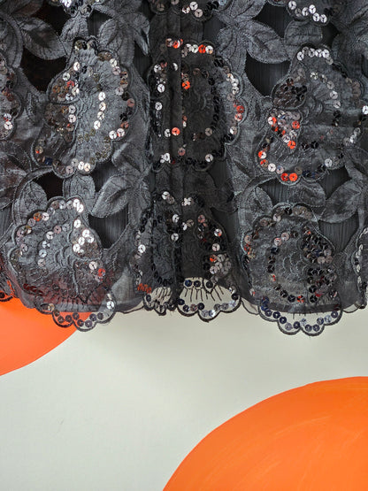 Miss Deb NZ Vintage Black Sequin & Lace Patterned Top