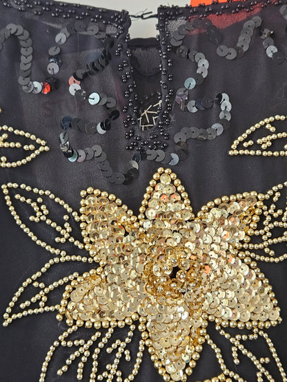 Charles Daniel Vintage Black-Gold Embellished Blouse