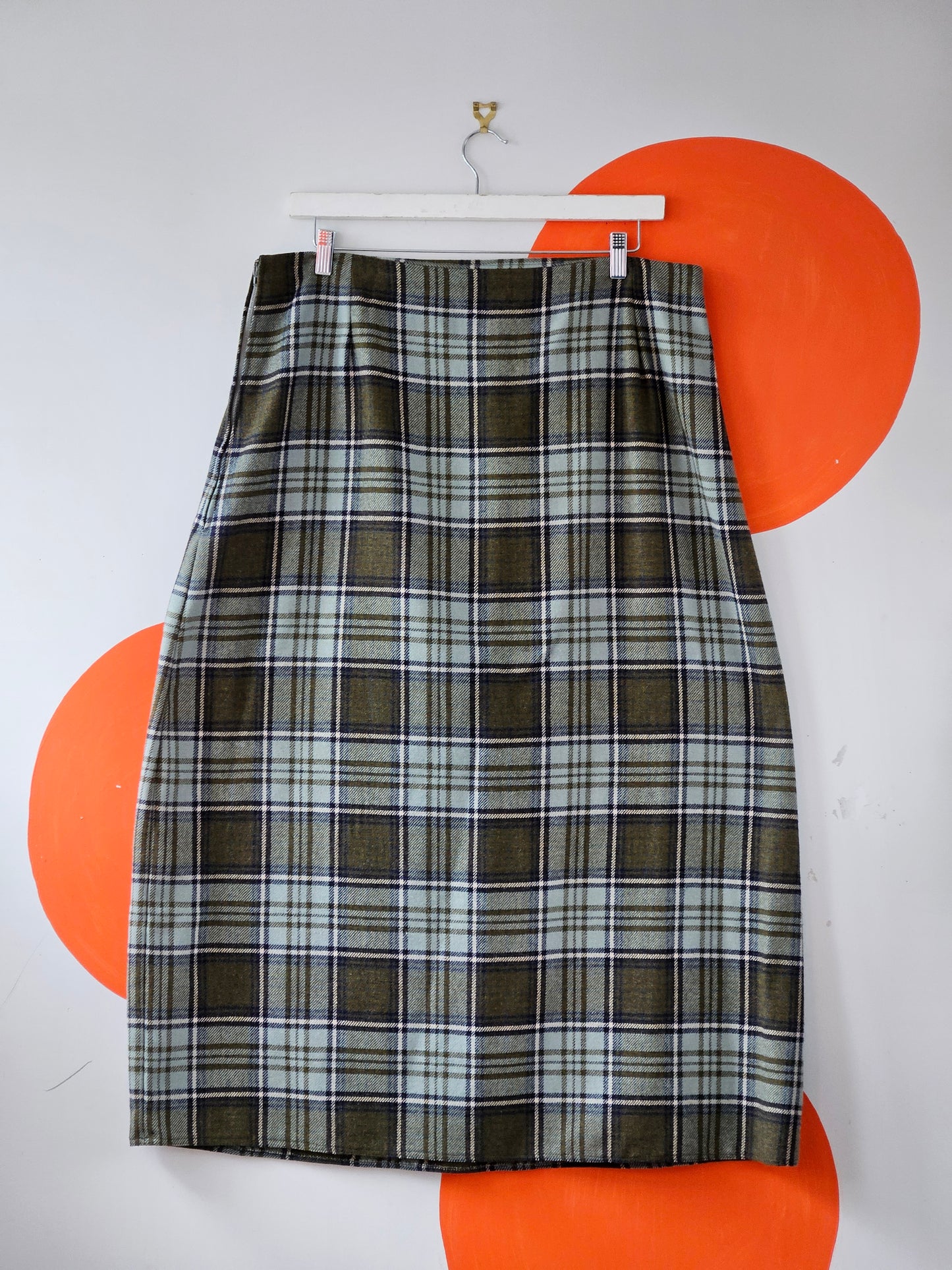 Vintage Light Blue-Olive Tartan Skirt