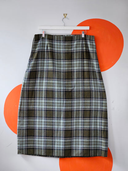 Vintage Light Blue-Olive Tartan Skirt