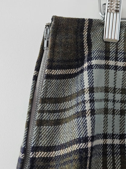 Vintage Light Blue-Olive Tartan Skirt