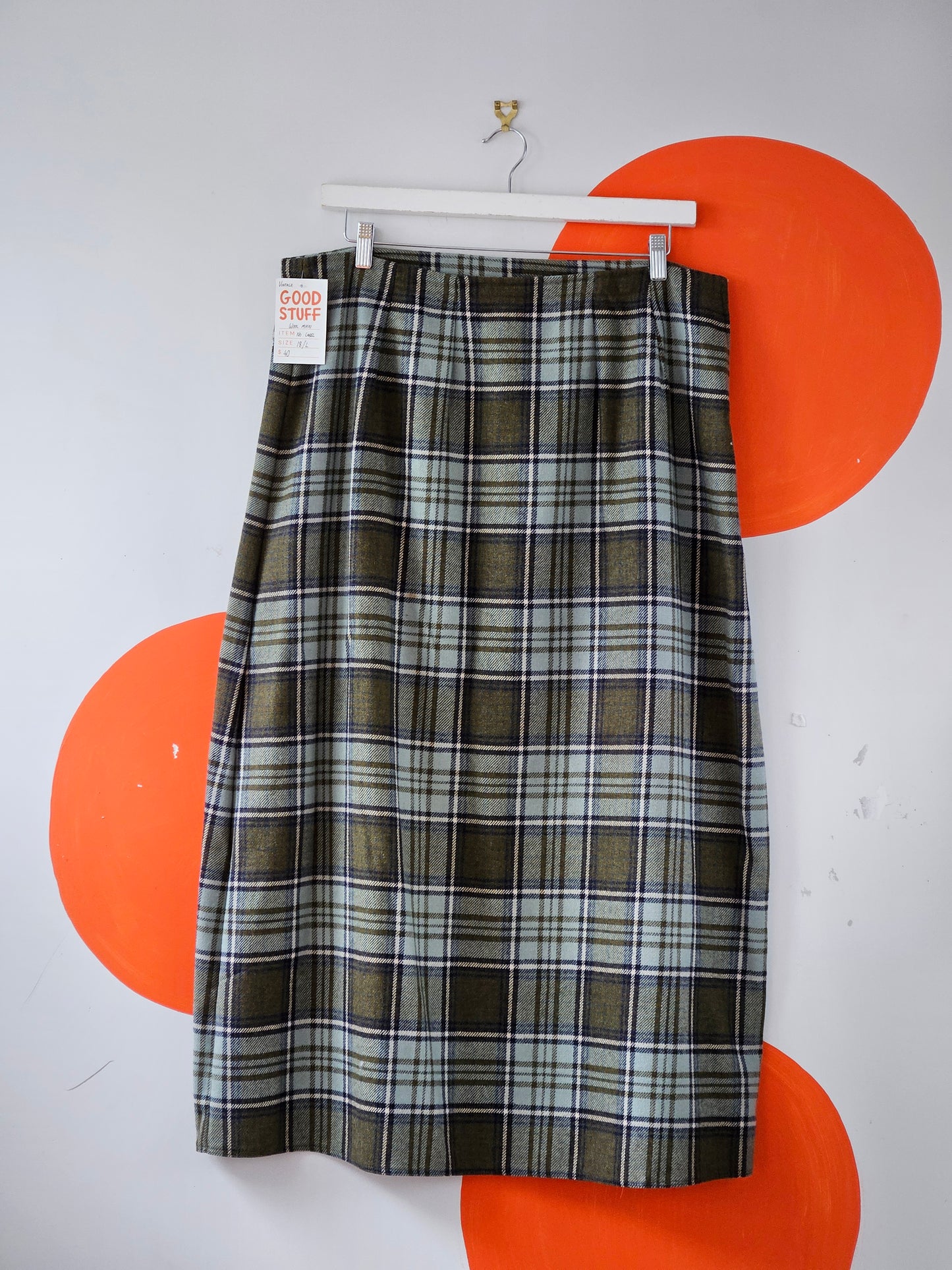 Vintage Light Blue-Olive Tartan Skirt
