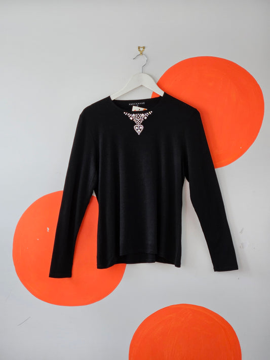 Paula Ryan Black Embellished Merino Knit Top