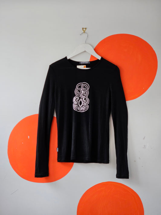 Workshop Black Embellished Tiki Wool Knit Top
