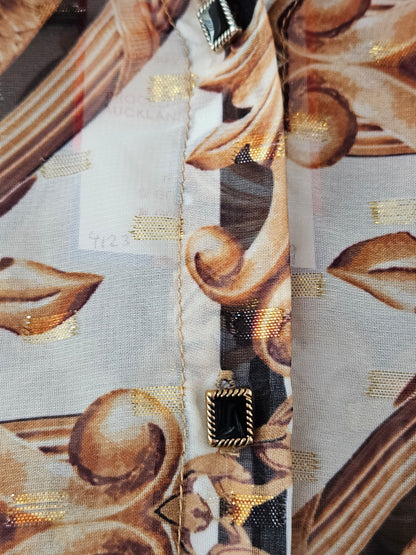 Cooper By Trelise 'Shirt Hot' Gold-Black Sheer Baroque Pattern Blouse