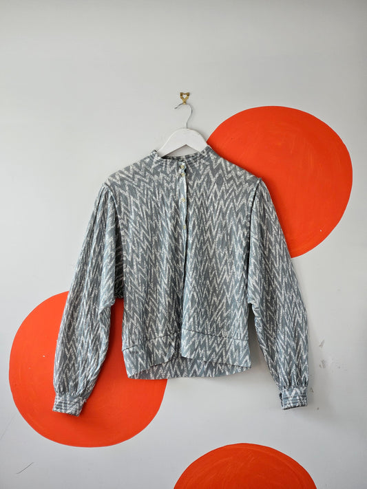 Mallani Vintage Green-White Zigzag Silk Blend Blouse