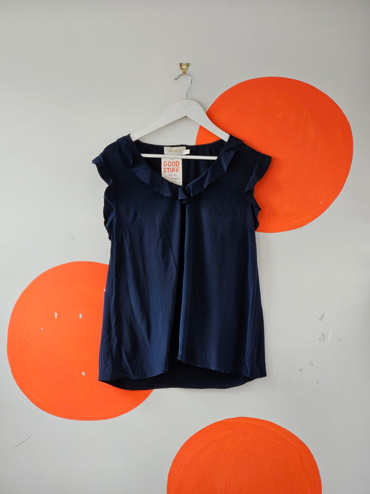 Zimmermann Navy Ruffle Silk Top