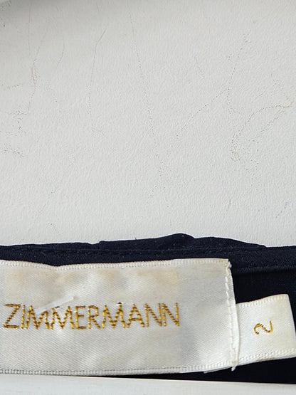 Zimmermann Navy Ruffle Silk Top