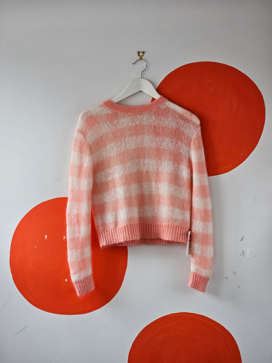 Sisy Chan Pink-White Stripe Knit Sweater