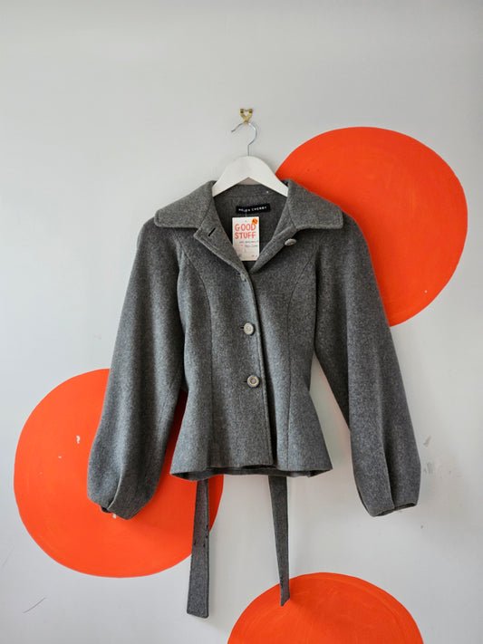 Helen Cherry Grey Wool Blend Crop Coat