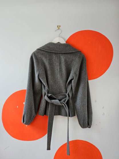 Helen Cherry Grey Wool Blend Crop Coat