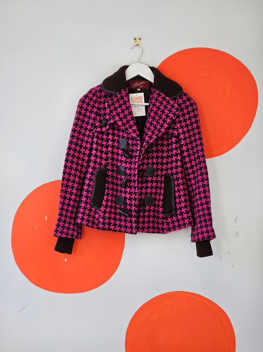 McGinn Fuschia Houndstooth Wool Blend Jacket