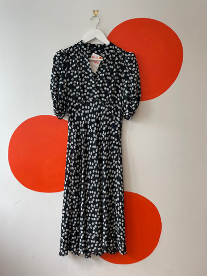 HELEN CHERRY Black-White Cherry Print Silk Dress Sz 10