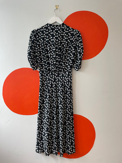 HELEN CHERRY Black-White Cherry Print Silk Dress Sz 10