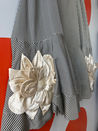 TRELISE COOPER Black-White Stripe Embellished Silk Skirt Sz 12