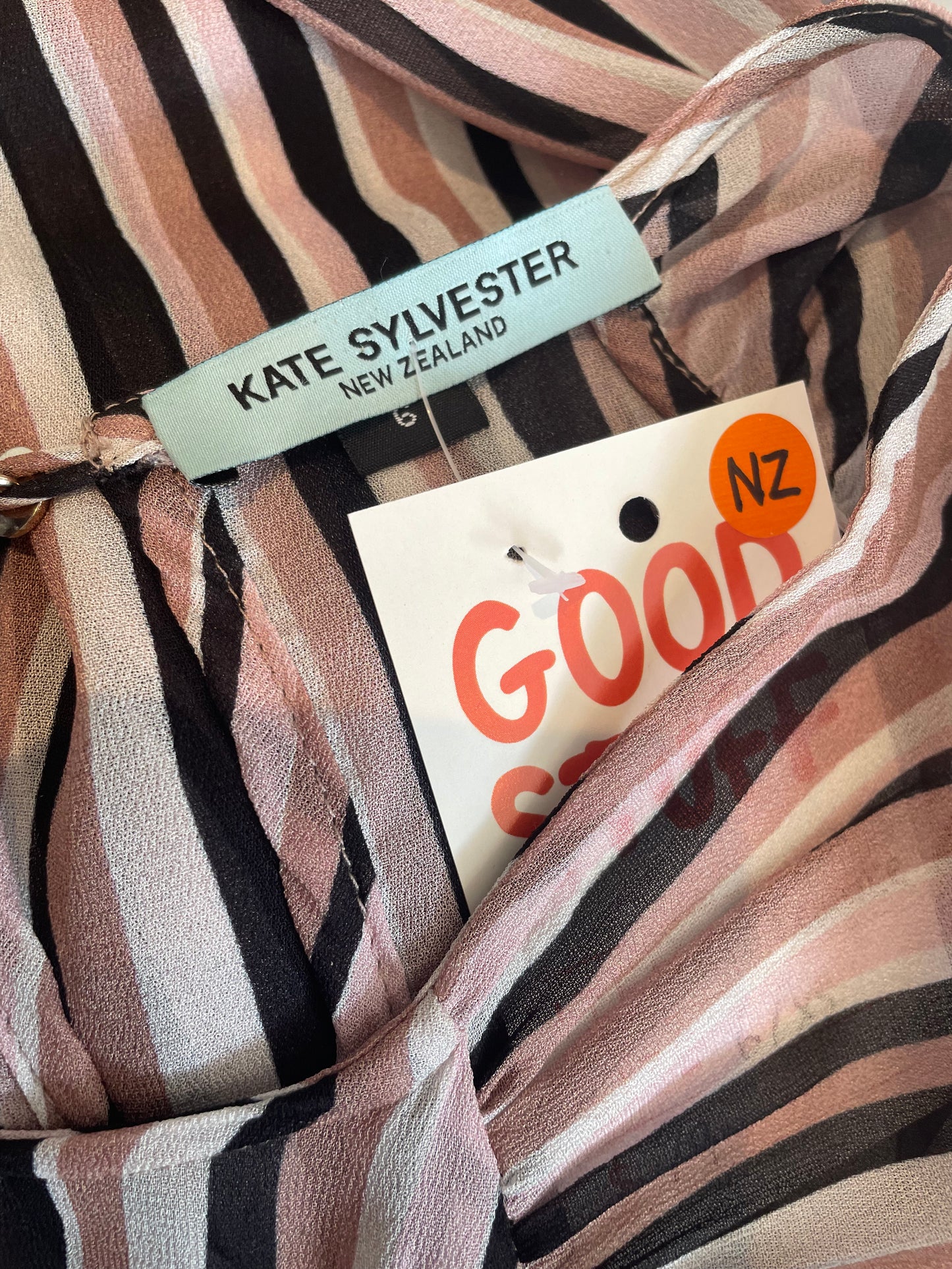 KATE SYLVESTER NZ Made Pink-Black Stripe Dress Sz 6