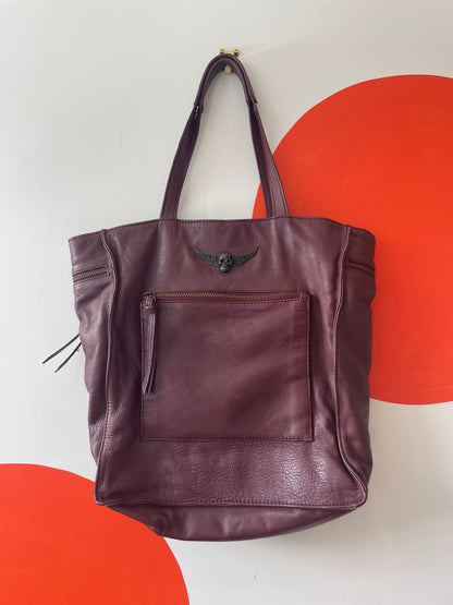 ZADIG & VOLTAIRE Burgundy Leather Tote Bag