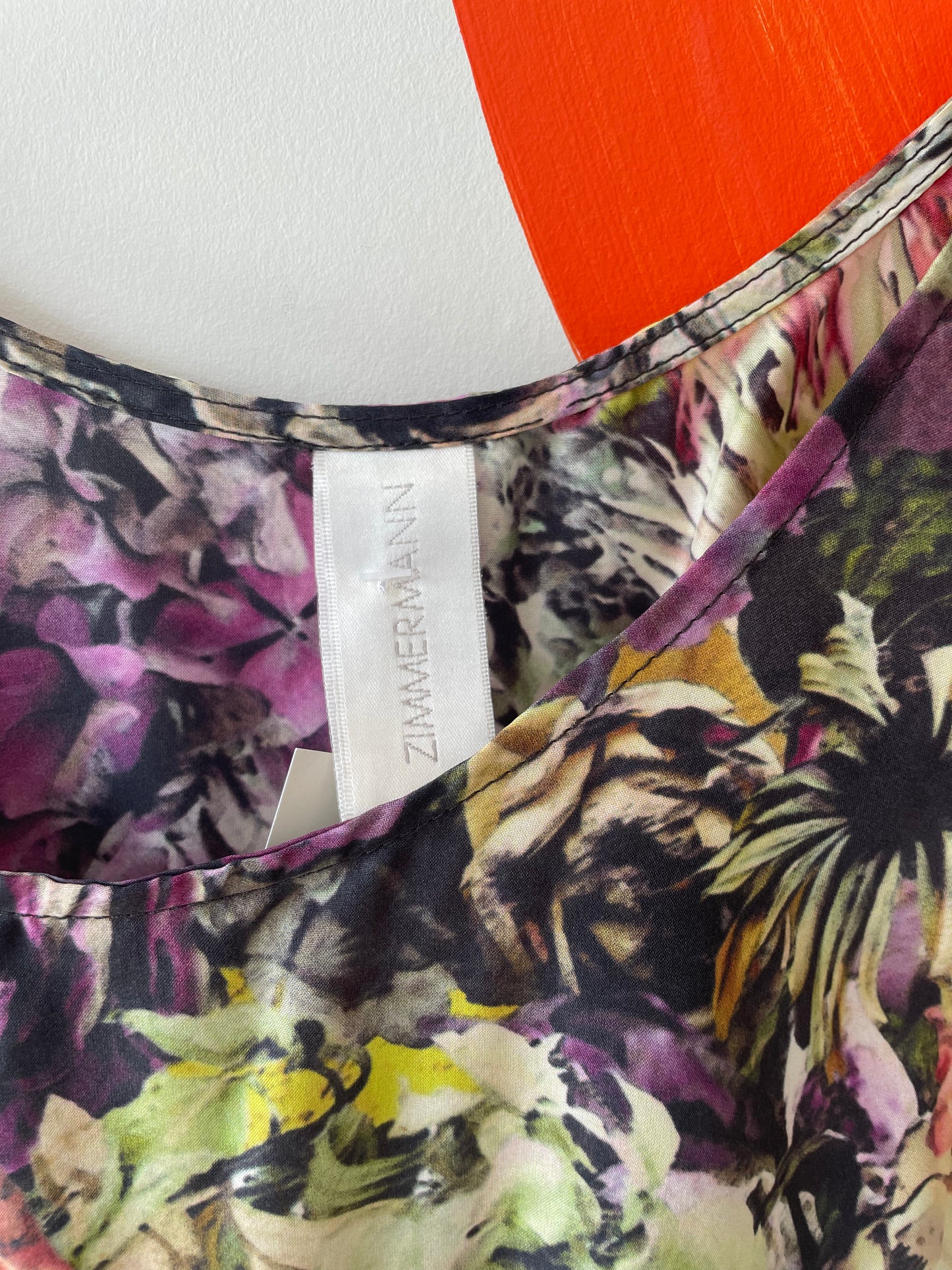 ZIMMERMANN Floral Print Silk Asymmetric Slip Dress Sz 10