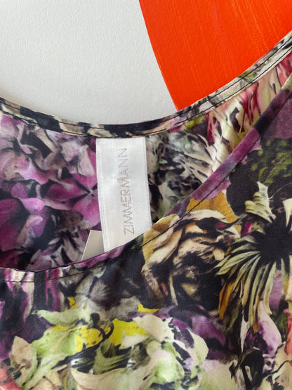 ZIMMERMANN Floral Print Silk Asymmetric Slip Dress Sz 10