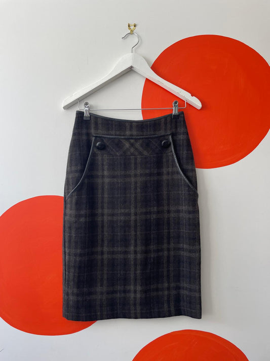 RICOCHET Grey Tartan Wool Blend Skirt Sz 6