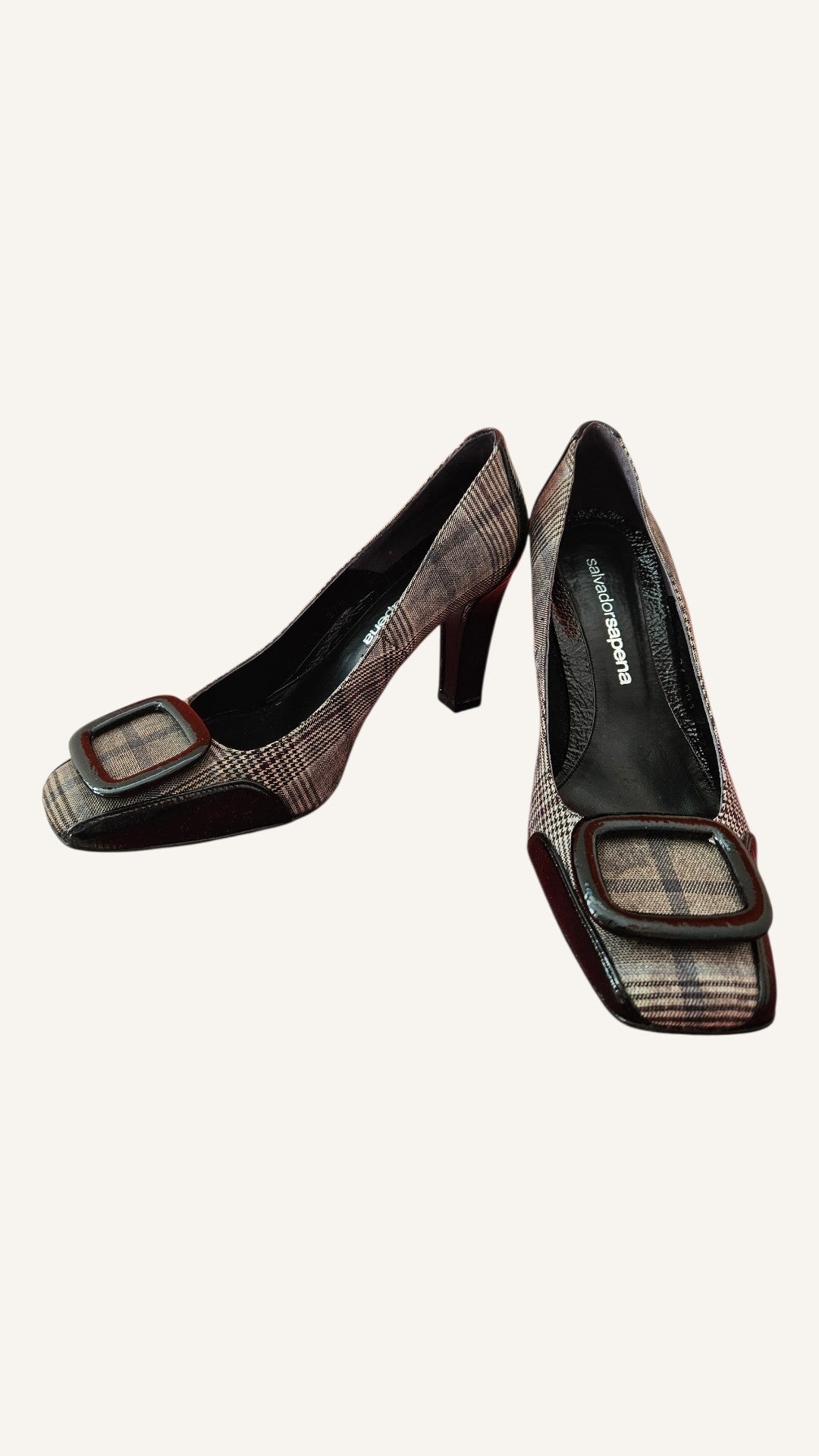 Salvador Sapena Black-Tan Tartan Heels