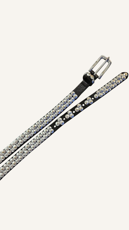 Narrow studded belt made from cowhide leather