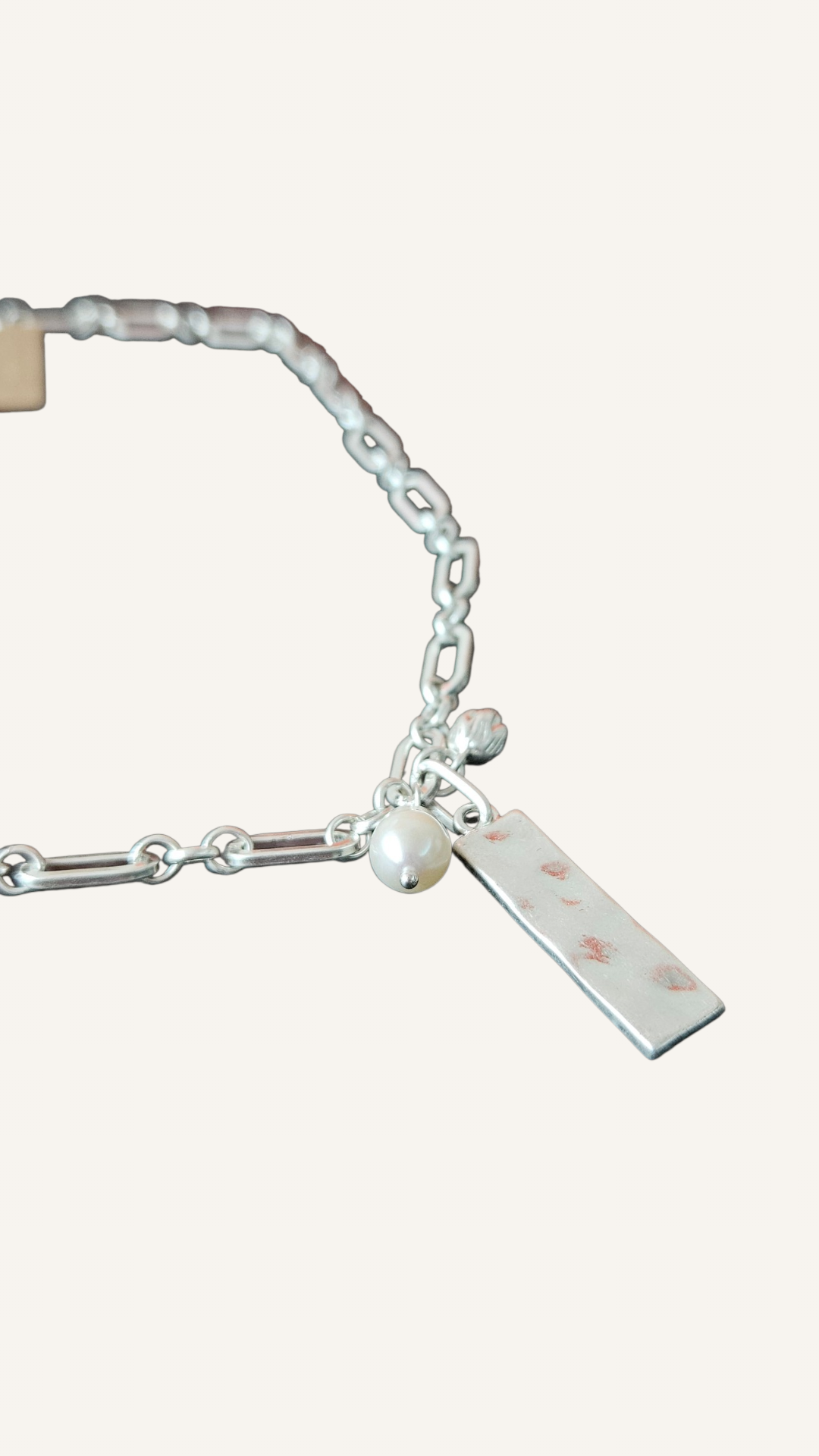 Hot Tomato Natural Pearl Flower and Tab Charm Necklace