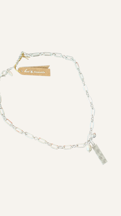 Hot Tomato Natural Pearl Flower and Tab Charm Necklace